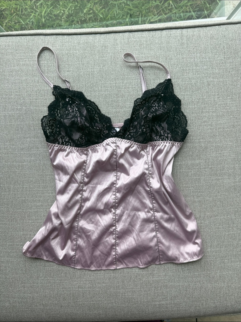 DKNY Blush Pink Satin Camisole with Black Lace Trim